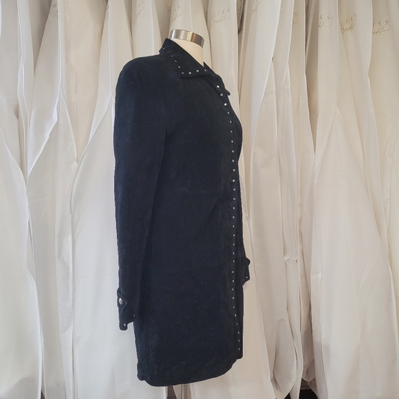 Vintage Express Black Leather Suede Coat with silver stud detailing size 9/10 - Picture 6 of 12